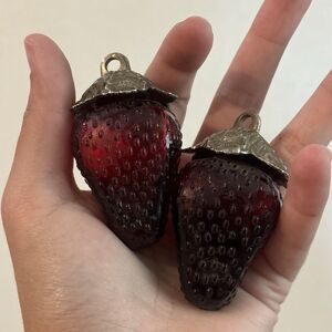 Vintage Ruby Red Glass Strawberry Metal Salt & Pepper Shaker MCM Replacements